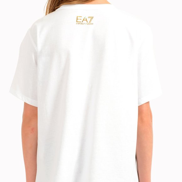 Emporio Armani EA7 Girls White Short Sleeve Logo Print T-Shirt - Picture 3 of 7